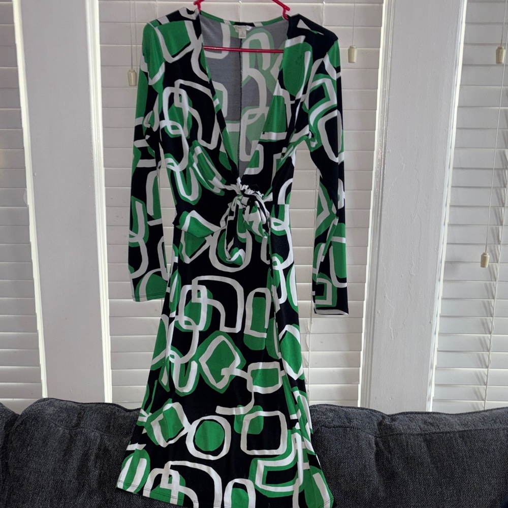 Cato Green and Black Abstract Long Sleeve Dress